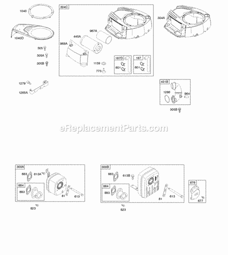 Air Cleaner Blower Housing Exhaust System Diagram and Parts List for 33M677-1398-B1  Briggs and Stratton Engine